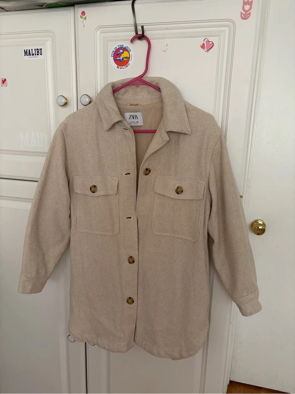 Zara Beige Button-Front Utility Shacket